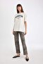 Straight Fit Leopard Patterned High Waist Long Gabardine Trousers with Pockets D1229Ax24Au - 5