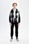 Boy's Oversize Wide Fit Hooded Flannel Long Sleeve Shirt C7510A824Wn - 5