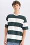 Boxy Fit Crew Neck Striped Cotton Short Sleeve T-Shirt 3166737