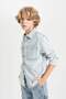 Boy's Oversize Wide Fit Polo Collar Pocket Jean Long Sleeve Shirt C3858A824Au - 4