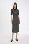 Bodycon Fitted Buttoned Polo Neck Striped Ribbed Camisole Half Sleeve Midi Dress D5864Ax24Au