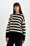 Oversized Wide Fit Crew Neck Slit Striped Knitwear Sweater C9054Ax24Wn - 4