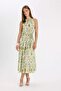 A-Line Halter Neck Patterned Crinkle Fabric with Belt Sleeveless Maxi Dress D3782Ax24Au - 3