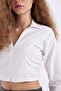White Shirt Collar Zippered Long Sleeve Crop Blouse - C5037Ax24Au - 8