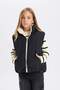 Girl's Water Repellent Stand Collar Inflatable Double Sided Vest C4972A824Au - 7