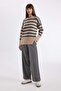 Oversized Wide Fit Crew Neck Slit Striped Knitwear Sweater C9054Ax24Wn - 2