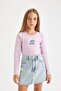 Crew Neck Printed Corded Fabric Ribbed Knit Long Sleeve School Sweatshirt Female Child C7464A824Au - 3