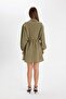 Shirt Collar Waist Shirred Lace up Basic Plain Modal Bat Sleeve Mini Dress C4472Ax24Au - 5