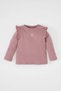 Crew Neck Floral Corded Fabric Ruffle Ribbed Knit Long Sleeve T-Shirt Baby Girl D0745A524Au