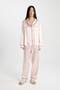 Pajama Set Long Sleeve Striped Satin Top Elastic Waist Long Bottom C9445Ax24Au - 2