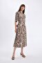 Shirt Collar Print Linen Blend Half Sleeve Beltll Midi Dress C7094Ax24Sm - 3