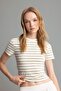 Fitted Bodycon Crew Neck Striped Short Sleeve T-Shirt D5324Ax24Au - 3