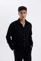Black Modern Fit Modern Cut Polo Collar Plain Cotton Long Sleeve Shirt D1629Ax24Au - 4