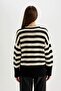 Oversized Wide Fit Crew Neck Slit Striped Knitwear Sweater C9054Ax24Wn - 8