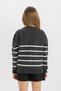 Girl's Anthracite Striped Crew Neck Knitwear School Sweater Z0194A624Au - 5