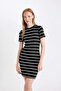 Bodycon Ribbed Camisole Mini Dress - Crew Neck, Stripe D5987Axns