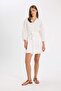 Shirt Collar Brode Long Sleeve Mini Dress D4399Ax24Hs