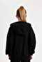 Girl's Black Oversize Wide Fit Hooded Letter Printed Sweatshirt D0614A824Au - 6