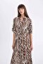 Shirt Collar Print Linen Blend Half Sleeve Beltll Midi Dress C7094Ax24Sm - 5
