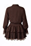 Brown Single Pocket Skirt Layered Lace Detailed Belted Shirt Dress Alc-X15227 - 5