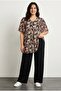 Plus Size Short Tulle-Sleeve V-Neck Pleated Front Blouse 321996 - 2