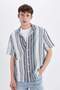 Regular Fit Apaş Collar Striped Short Sleeve Shirt D2060Ax24Hs - 5