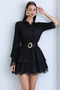 Black Single Pocket Skirt with Layered Lace Detail and Belted Shirt Dress ALC-X15227 - 3