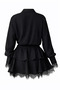 Black Single Pocket Skirt with Layered Lace Detail and Belted Shirt Dress ALC-X15227 - 5