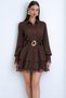 Brown Single Pocket Skirt Layered Lace Detailed Belted Shirt Dress Alc-X15227
