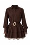 Brown Single Pocket Skirt Layered Lace Detailed Belted Shirt Dress Alc-X15227 - 4