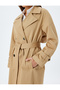 Gabardine Double Breasted Extra Long Trench Coat with Leopard Print Lining Inside and Belt - 6
