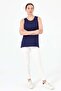 Women's Crew Neck Embroidered Strappy Combed Cotton T-Shirt Navy Blue - 5