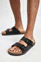 Men's High Sole Double Banded Faux Leather Slippers C3048Ax24Hs - 2