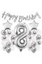 Silver Concept 8Th Birthday Celebration Set White Silver Confetti Balloon Number Star Foil and Banner - 2