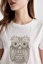 Crew Neck Owl Pattern Regular Fit T-Shirt - Short Sleeve B9209AX24SM - 5
