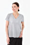 Women's V-Neck Pocket Combed Cotton T-shirt Gray - 2