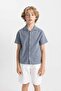 Oversize Wide Fit Polo Collar Seersucker Textured Short Sleeve Shirt for Boys C5234A824Hs