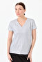 Women's V-Neck Pocket Combed Cotton T-shirt Gray - 6