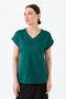 Women's V-Neck Front Satin Blouse Green - 6