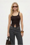 Women's Olivia Lux Touch U Neck Snap Strap Brown Top / Blouse