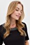 Women's Crew Neck Collar Embroidered Cotton T-shirt Black - 5