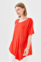 Women's Crew Neck Front Wooden Button Combed Cotton T-shirt Orange - 5