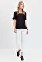 Women's Crew Neck Collar Embroidered Cotton T-shirt Black - 7