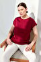 Women's Short Sleeve Front Satin Blouse Claret Red - 7