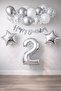 Silver Concept 2 Year Birthday Celebration Set White Silver Confetti Balloon Number Star Foil and Banner