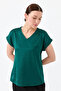 Women's V-Neck Front Satin Blouse Green - 7