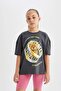 Oversize Wide Fit Crew Neck 3D Printed Short Sleeve T-Shirt Girl's C5464A824Sm - 6