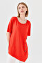 Women's Crew Neck Front Wooden Button Combed Cotton T-shirt Orange - 8