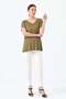 Women's V-neck Combed Cotton T-shirt with Stones on the Shoulders Khaki - 3