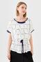 Women's Crew Neck Two Color Combed Cotton T-Shirt Ecru/Navy - 7